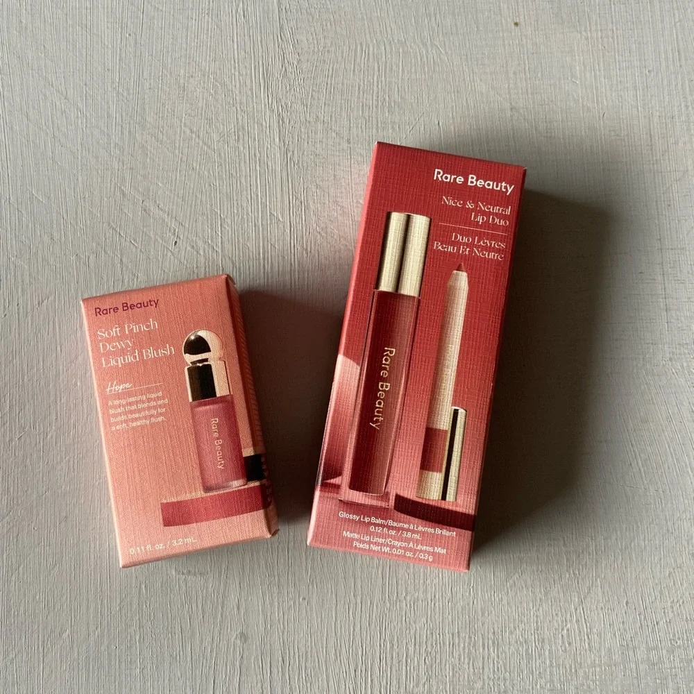 NWT Rare Beauty Nice & Neutral Lip Duo and Mini Softpinch Blush in Hope